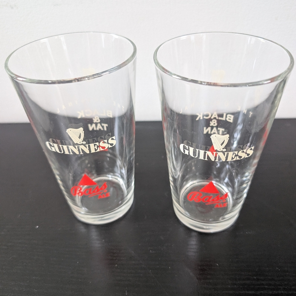 Guinness Bass Ale Beer 16 Oz Pint Glasses Baas Black And Tan (2)